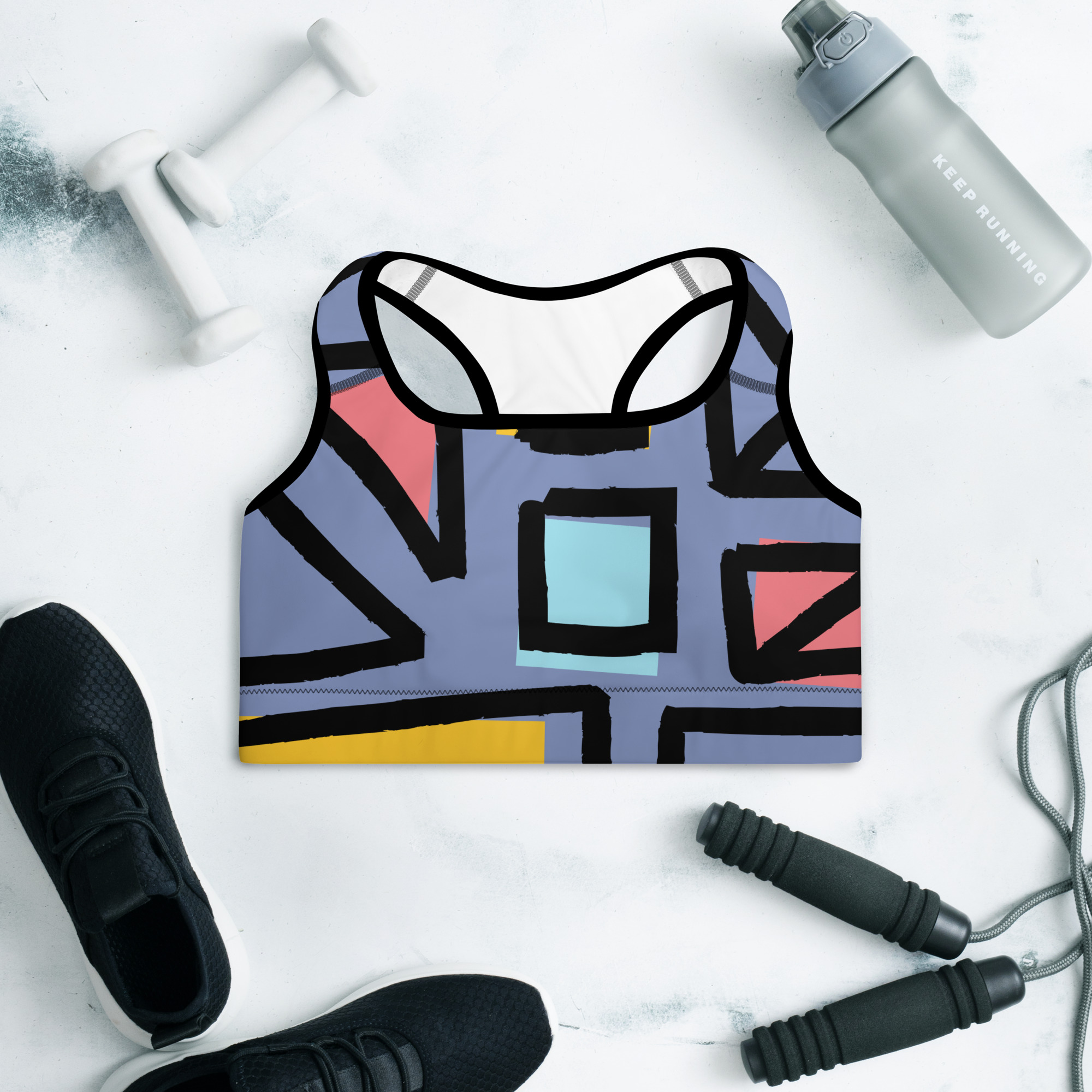 all-over-print-padded-sports-bra-black-front-64012b92a7615.jpg Padded Sports Bra - Image 1