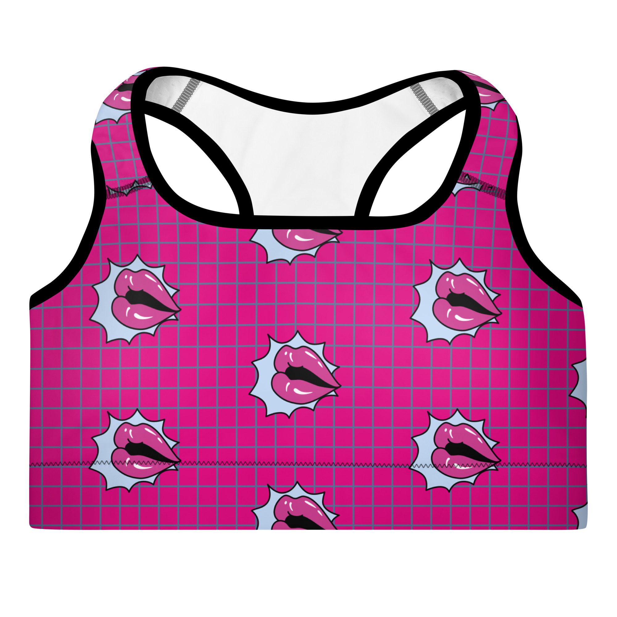 all-over-print-padded-sports-bra-black-front-64012c141874b.jpg Padded Sports Bra - Image 1