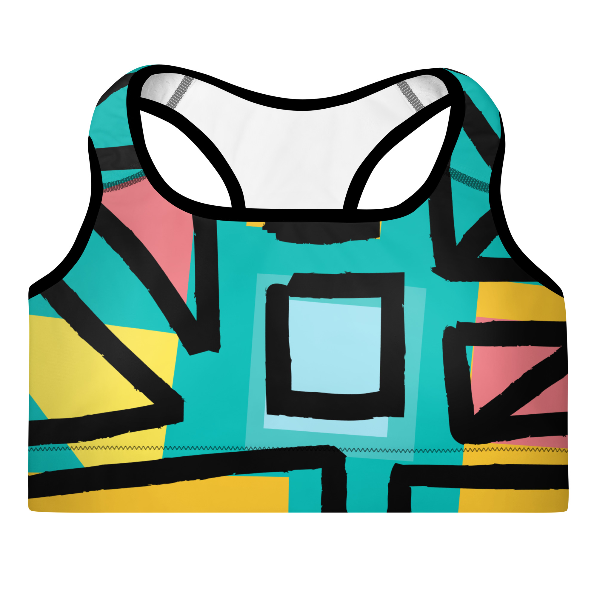 all-over-print-padded-sports-bra-black-front-6402a169a0934.jpg Padded Sports Bra - Image 1