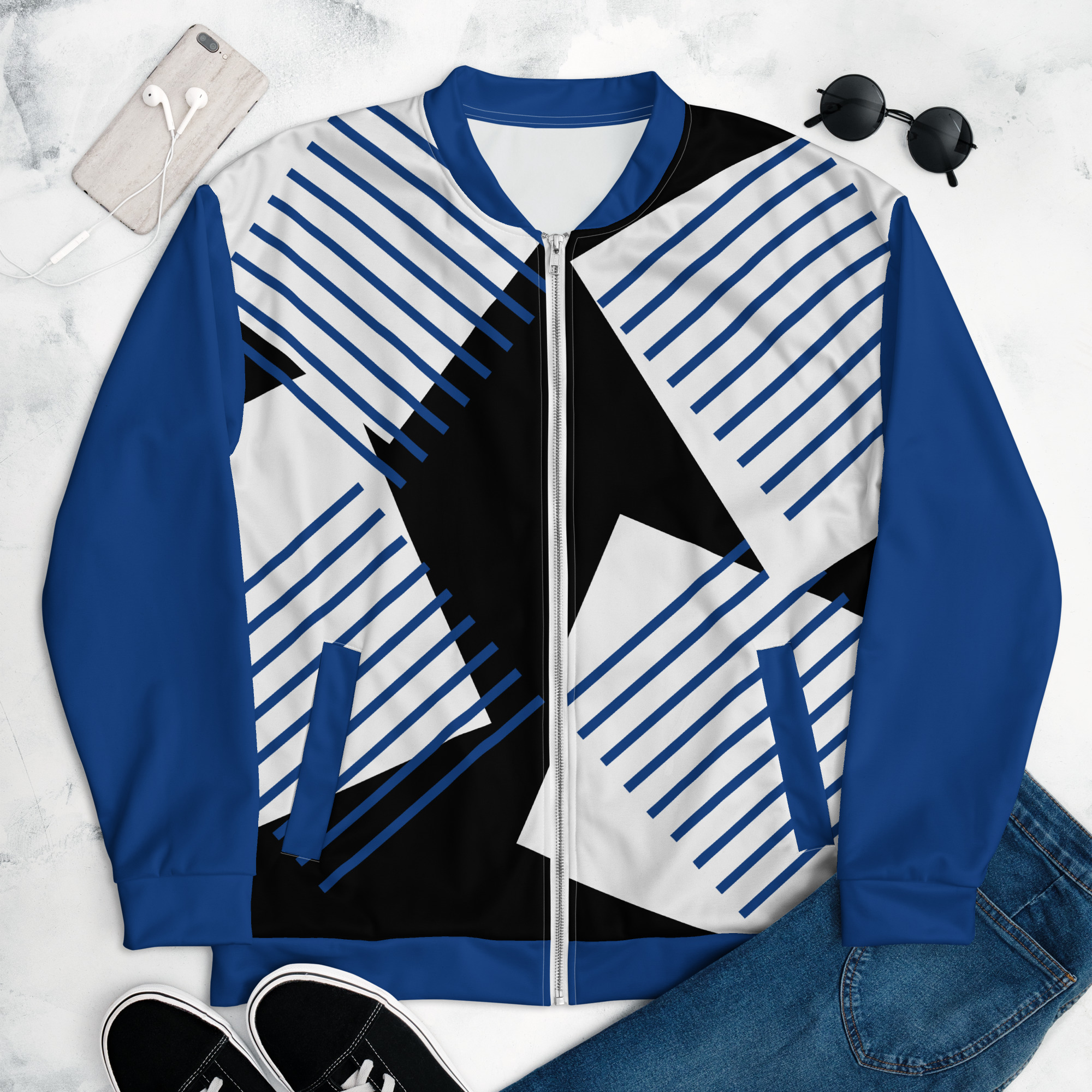 all-over-print-unisex-bomber-jacket-white-front-64054ecb7aae0.jpg Unisex Bomber Jacket - Image 1