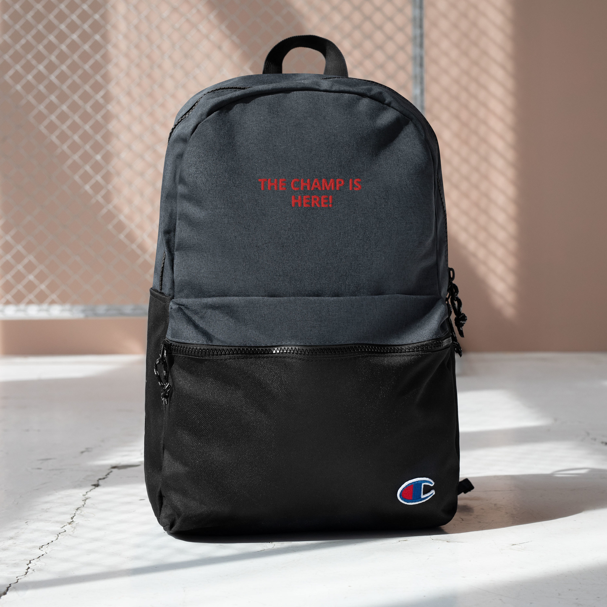 champion-backpack-heather-black-black-front-64025d7d274ae.jpg Embroidered Champion Backpack - Image 1