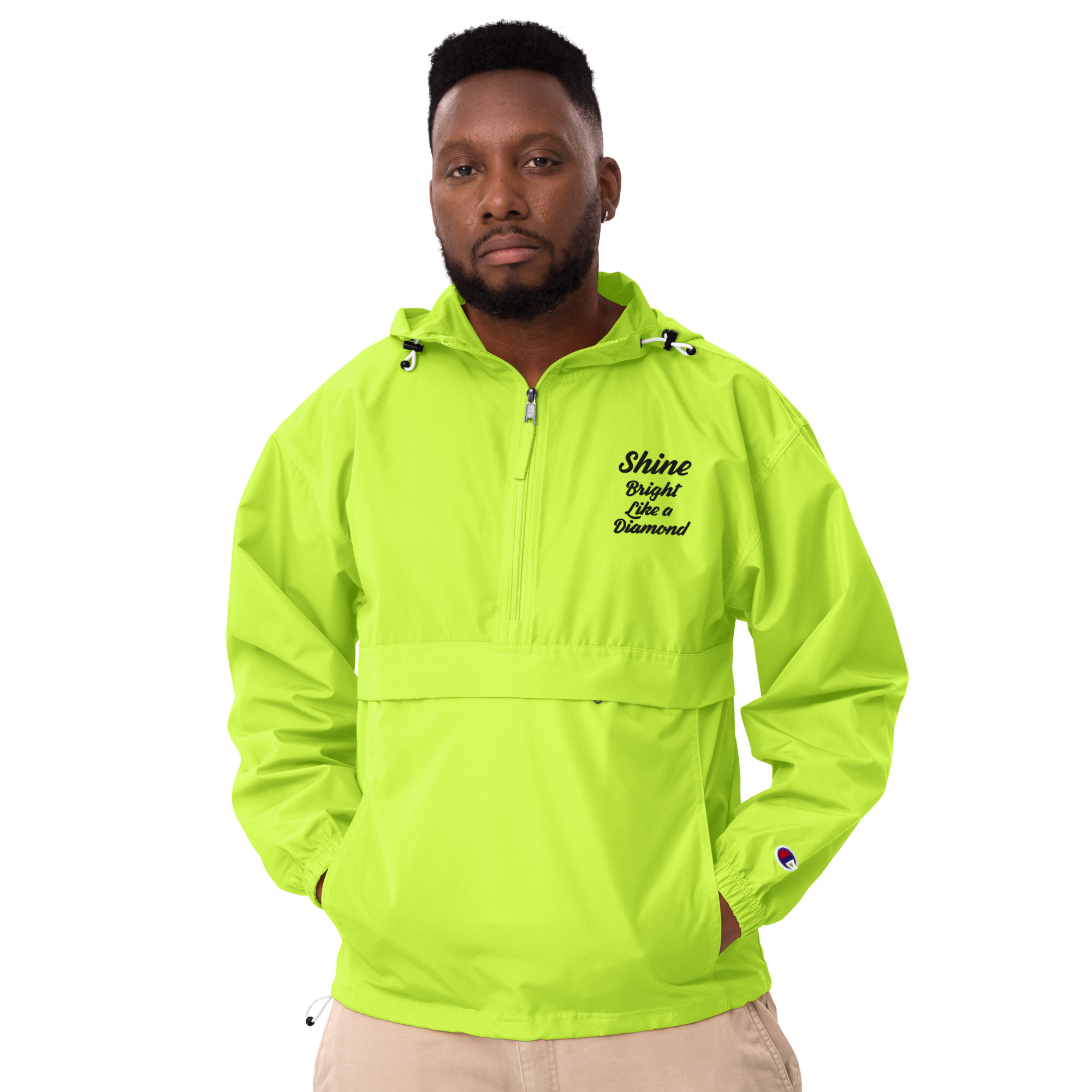 embroidered-champion-packable-jacket-safety-green-front-6405340482873.jpg Embroidered Champion Packable Jacket - Image 1